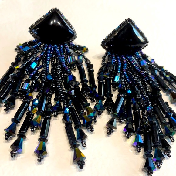 VINTAGE DESIGNER CHIPITA LOADED ONYX W BLACK AB CRYSTAL/GLASS BEADS - Picture 4 of 13